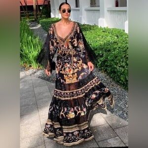 Camilla Black Maxi Dress with Floral & Baroque Print